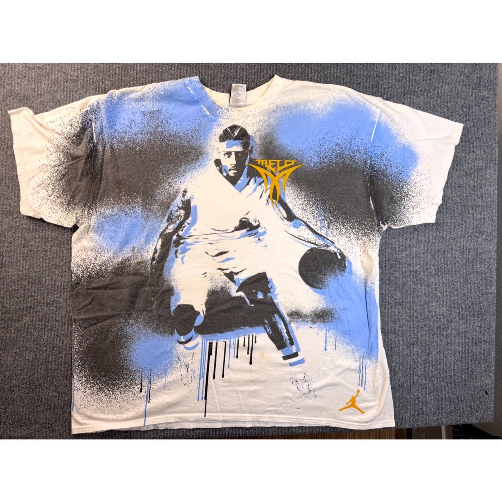 Jordan Carmelo Anthony Melo T Shirt Mens 3XL Cream Y2K Graphic Stains